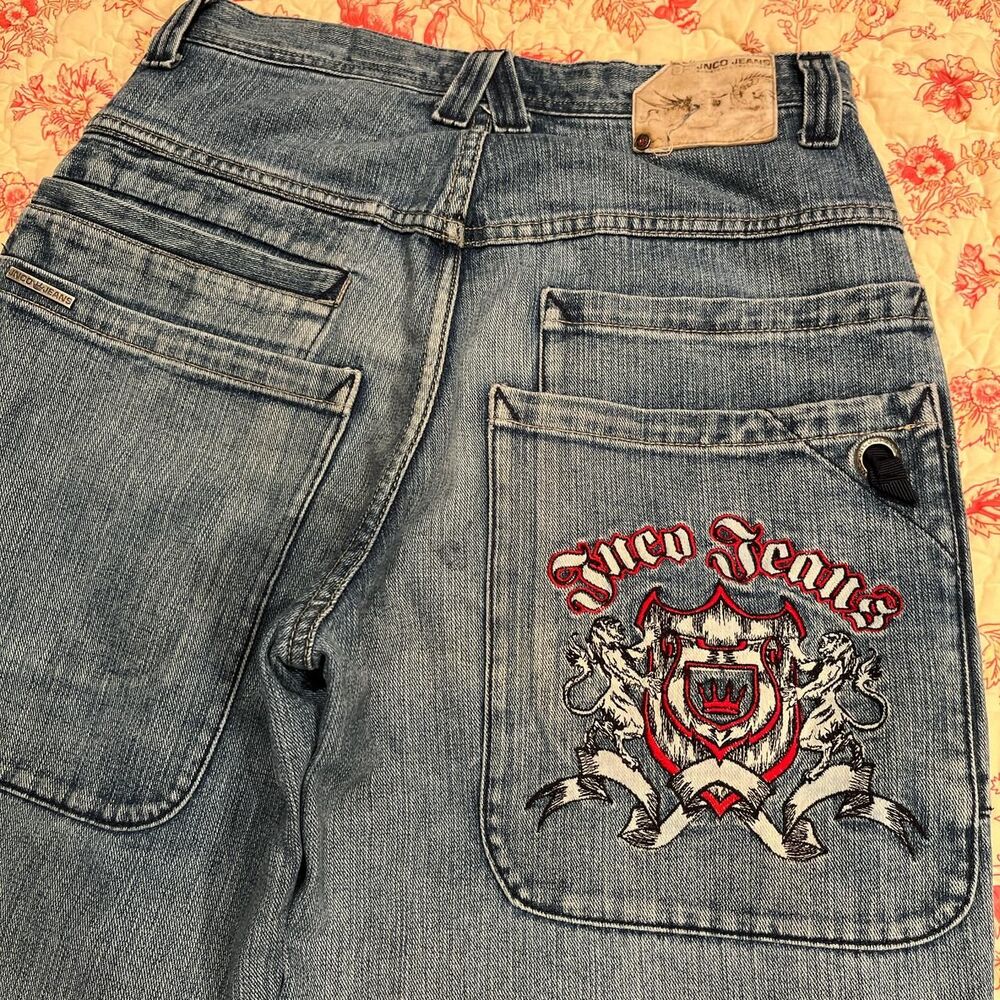90s JNCO Jean Shield Crest  Embroidered Tribal Crown Double Barrel Baggy Jeans!